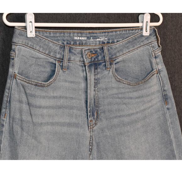 Old Navy High Rise Wow Wide Leg Women's 8 Tall Light Wash Denim Jeans Distressed - Picture 2 of 8